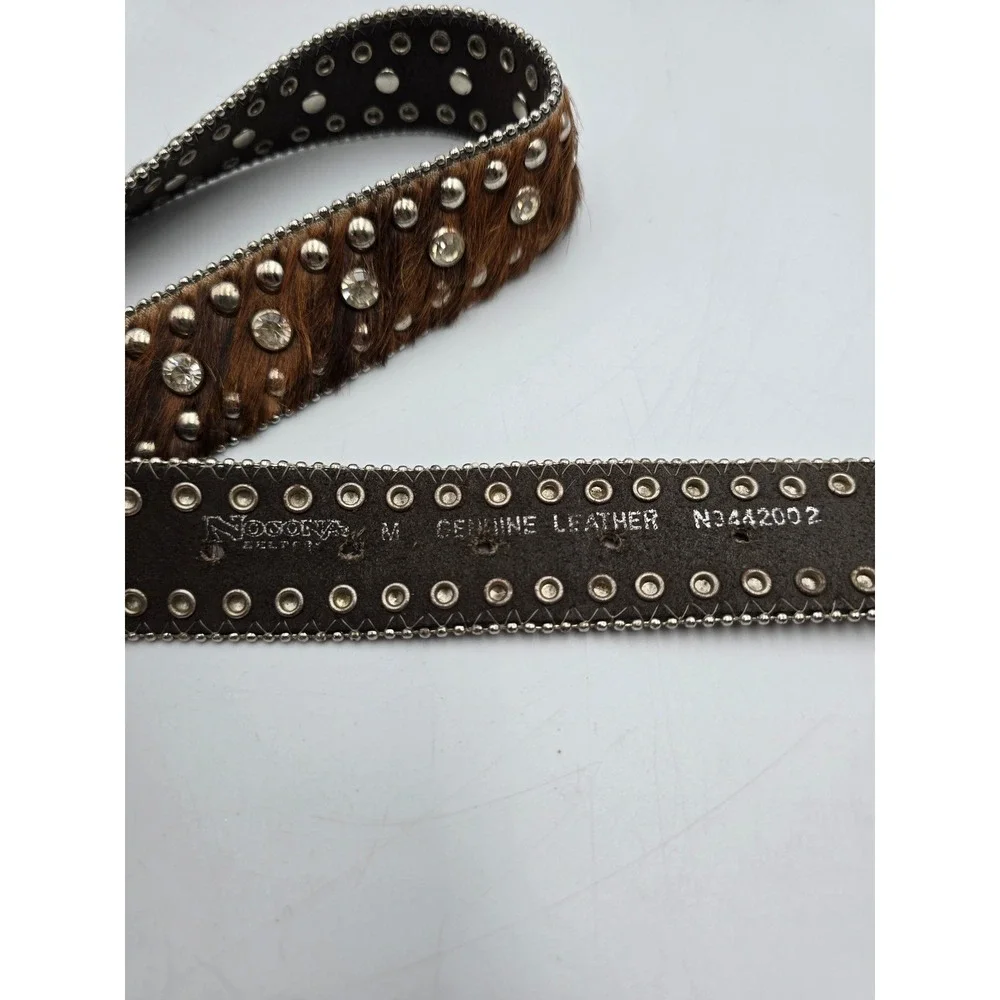 Nocona Belt Western Womens M Brown Studded Rhinestone Calf Hair Leather